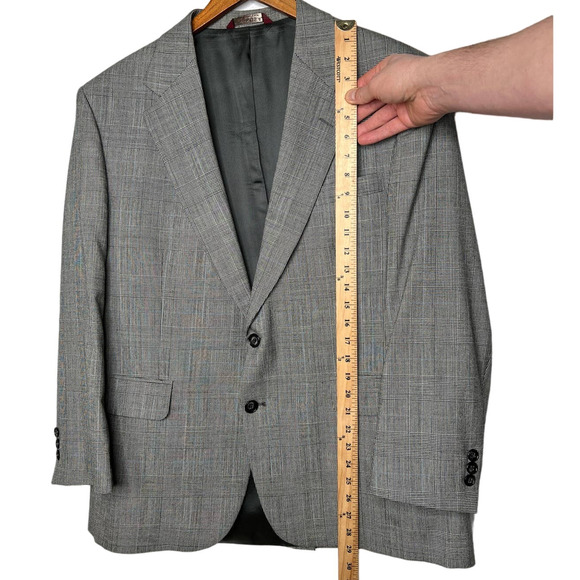 Botany 500 Mens 42R 2 Piece Suit Jacket Wool Blazer Dress Pant 32x30 Plaid Gray - Picture 11 of 14